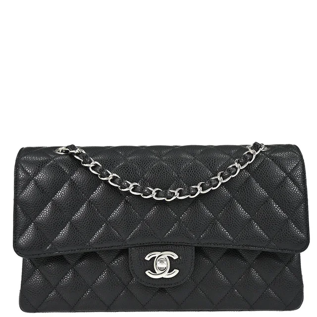 Chanel 2019 Black Caviar Skin Medium Classic Double Flap Shoulder Bag in Black Caviar leather from AMORE Vintage Tokyo