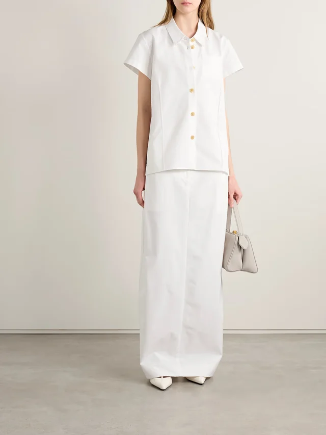 KHAITE Lucian pleated cotton-poplin maxi skirt in White, photo 2 of 2 from NET-A-PORTER (Canada)