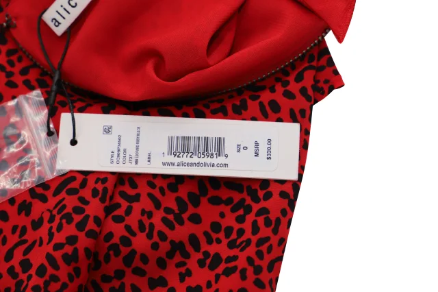 Alice + Olivia Leopard Print Long Sleeve Dress in Red Viscose in Red, photo 6 of 6 from ShopSimon