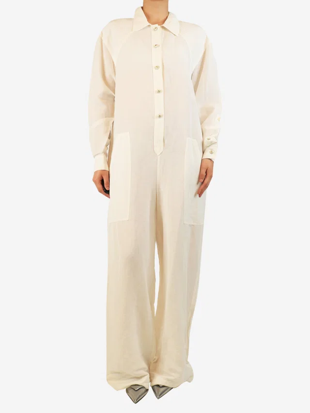 Etro Ecru linen jumpsuit - size UK 16 from Sign of the Times