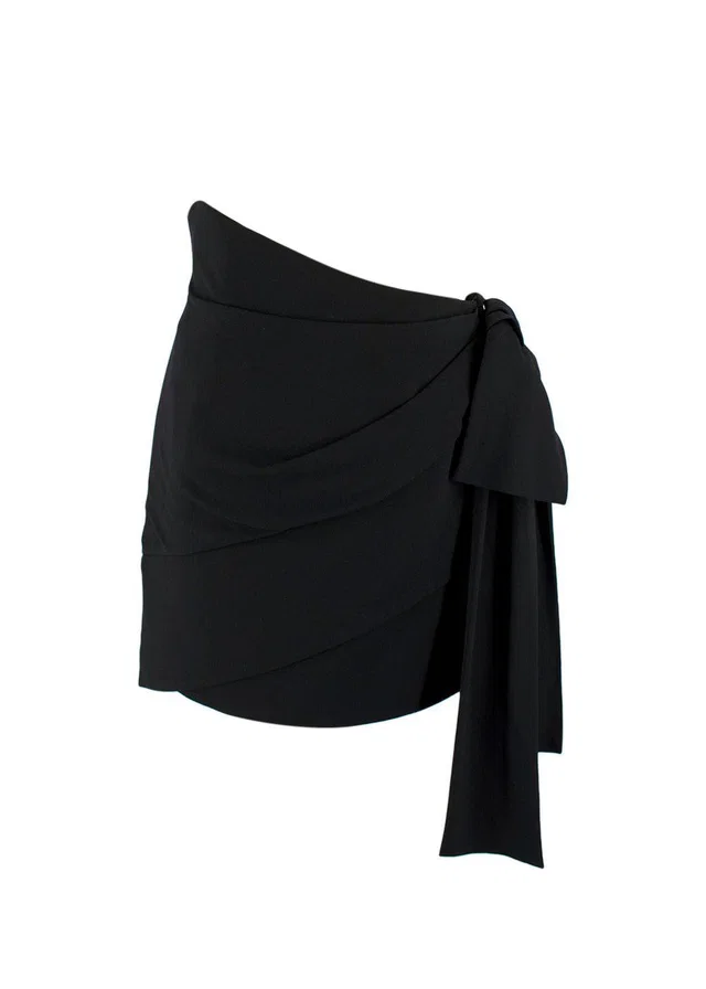 Saint Laurent Black Asymmetric Draped Mini Skirt in Black from HEWI