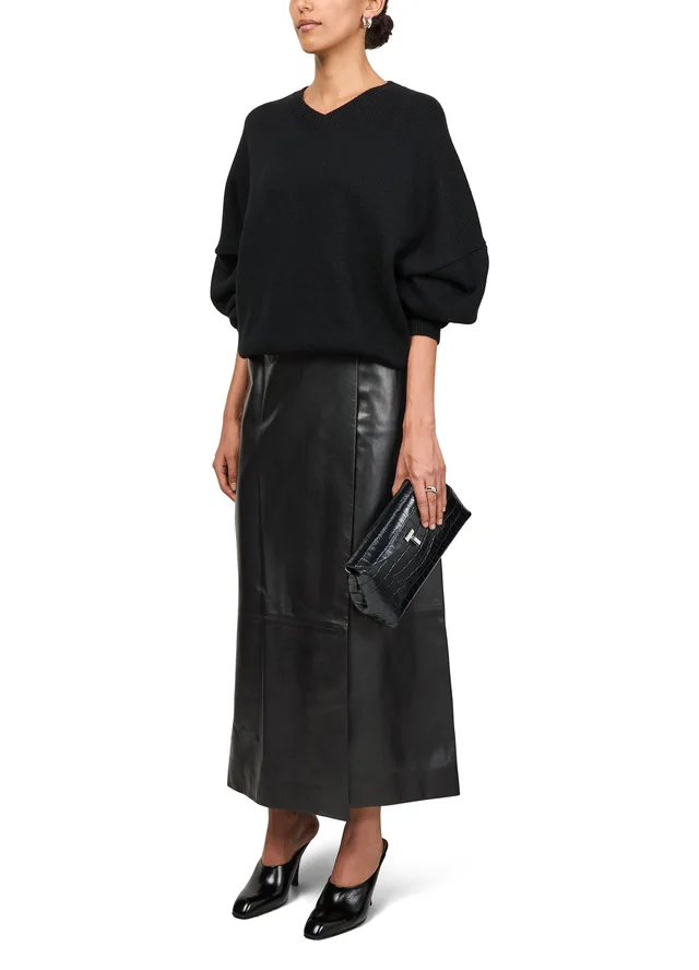 KHAITE Quinn leather midi skirt in Black 100% lamb leather, photo 6 of 6 from 24S (US)