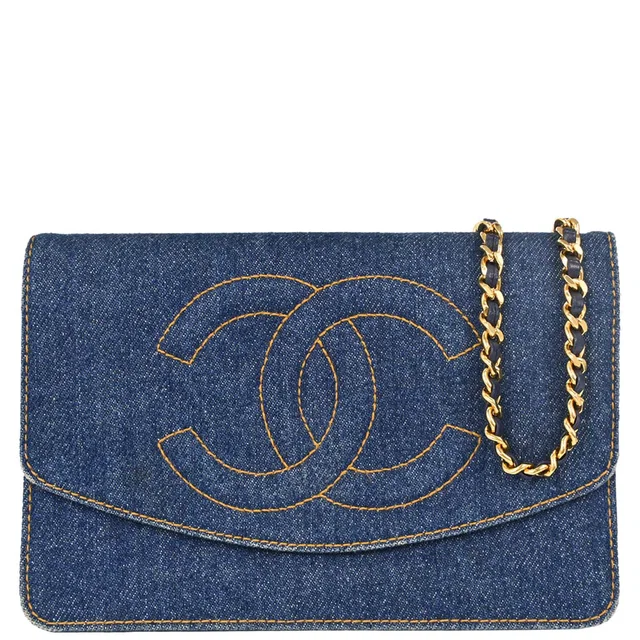 Chanel 1996-1997 Blue Denim Timeless Wallet on Chain WOC Shoulder Bag in Blue Denim from AMORE Vintage Tokyo