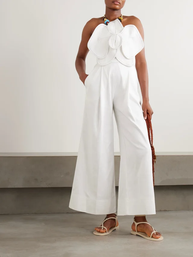 ANDRES OTALORA A Flor De Piel appliquéd cotton and TENCEL™ lyocell-blend twill jumpsuit in White, photo 2 of 2 from NET-A-PORTER (Canada)