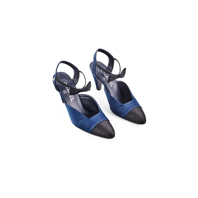 Chanel Bowtie Slingback Heels Navy in Navy from The Purse Affair