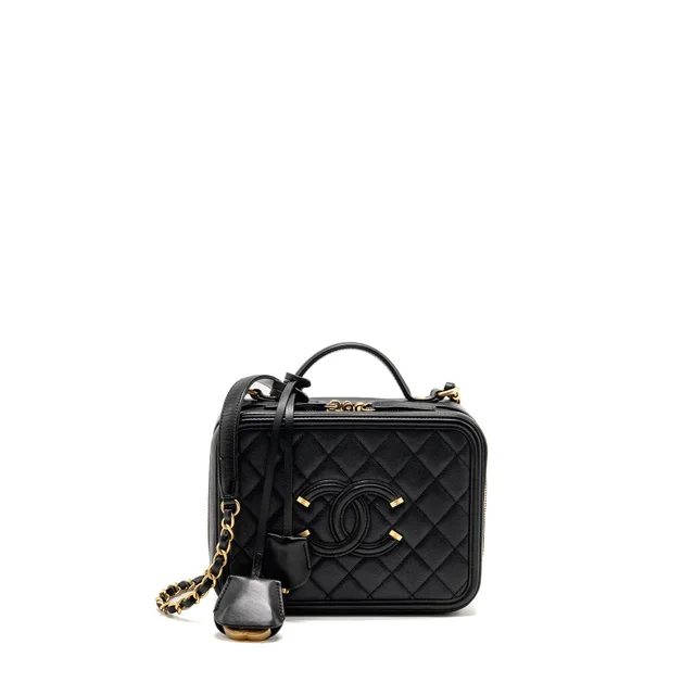 Chanel Medium CC Filigree vanity case caviar black GHW in Black Caviar leather from EMIER