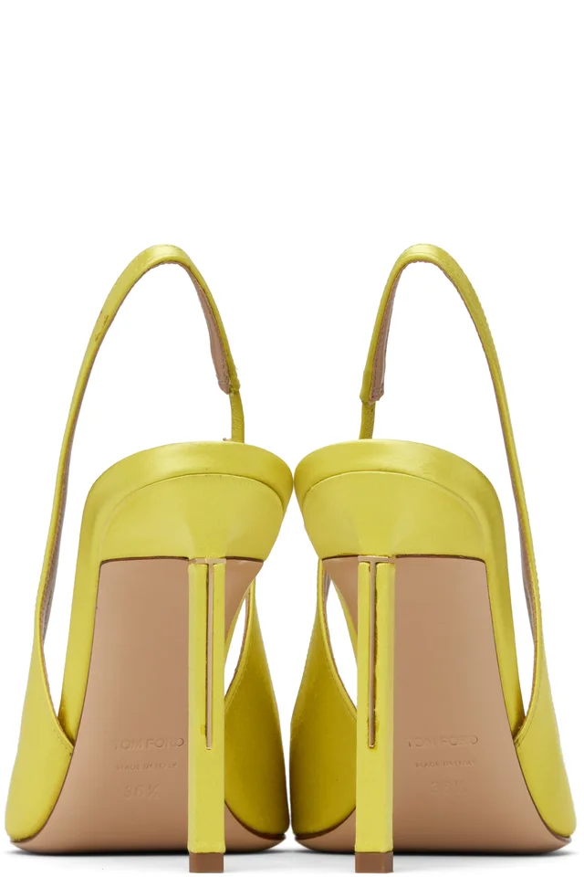TOM FORD Yellow Satin T Slingback Heels, photo 2 of 5 from SSENSE