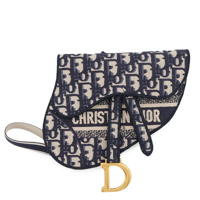 Dior Oblique Saddle Flat Belt Pouch Beige/NavyS5632CRIW Canvas in Beige Canvas from GALLERY RARE