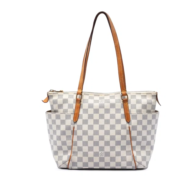 White Louis Vuitton Damier Azur Totally PM Tote Bag in White Canvas from Designer Revival