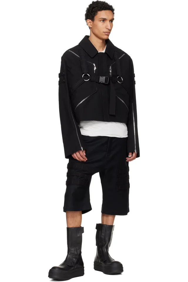 Rick Owens Black Temple Blixa Cropped Cargo Mac Jacket, photo 4 of 4 from SSENSE
