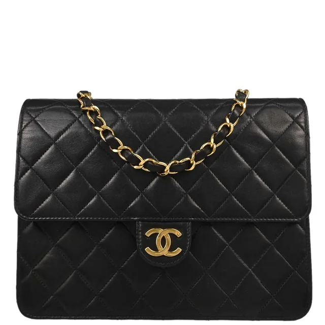 Chanel 2000-2002 Black Lambskin Pushlock Small Half Flap Shoulder Bag in Black Lambskin from AMORE Vintage Tokyo
