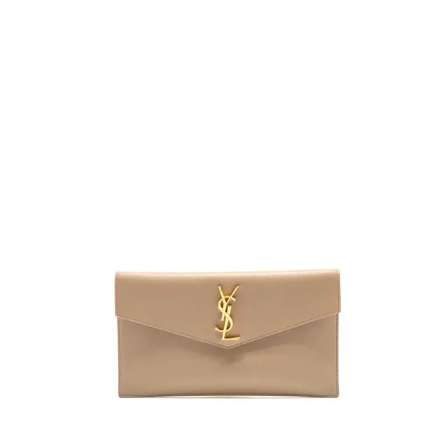 Saint Laurent Uptown clutch grained calfskin beige GHW in Beige Caviar leather from EMIER