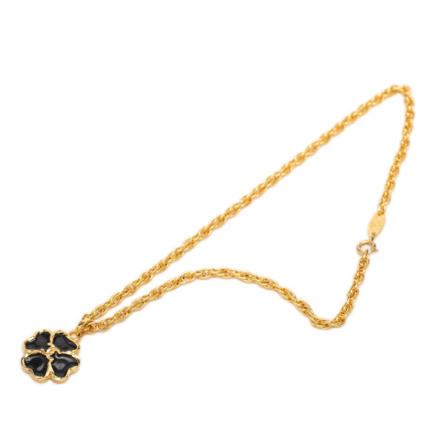 Gold Chanel CC Gold Plated And Resin Clover Pendant Necklace in Gold Resin from Designer Revival