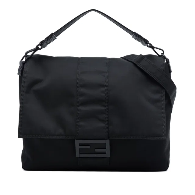 Black Fendi Nylon Baguette Messenger Bag Satchel in Black Nylon from Designer Revival