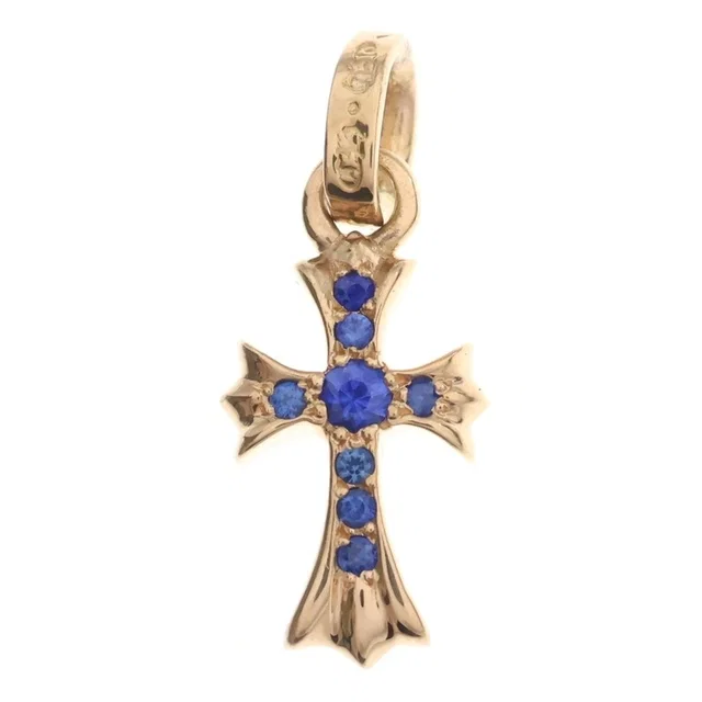Chrome Hearts 22k Cross Baby Fat P Sap B Babyfat Pave Blue Sapphire Charm Gold in Blue from The Reluxe