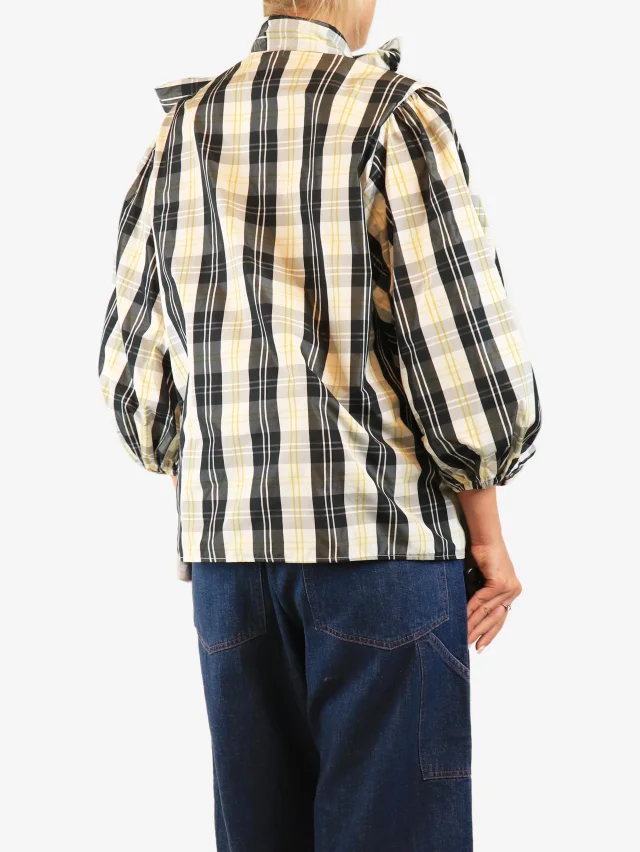 REDValentino Black and white check puff-sleeve blouse - size UK 14 in Black from Sign of the Times, photo 2 of 3