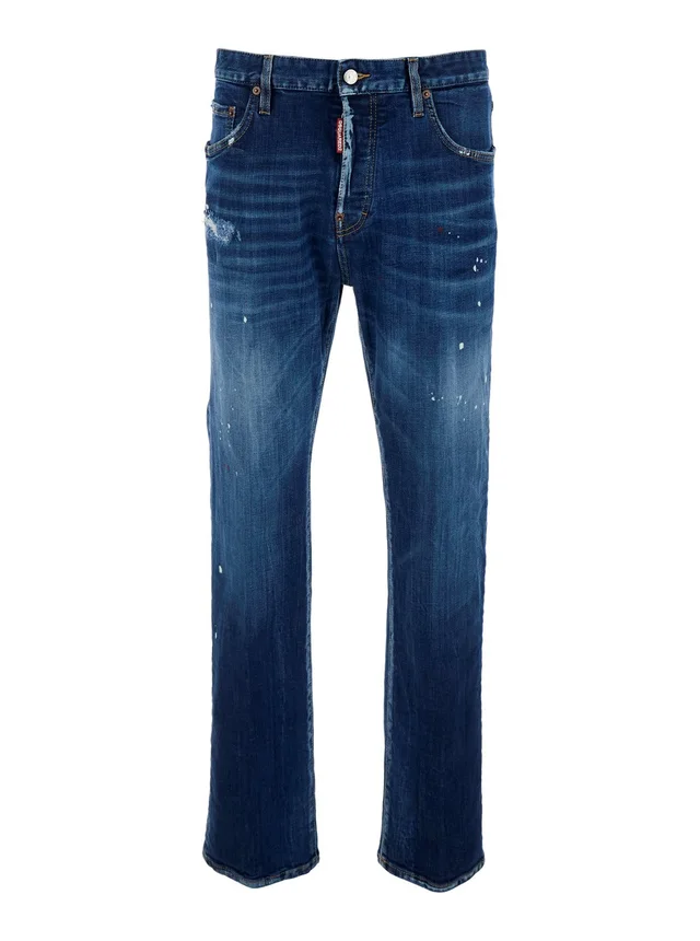 Dsquared2 '643' Blue Jeans with Ripped Details All-Over and Logo Patch on the Back in Denim Men in Blue 100% Cotton, photo 2 of 6 from Gaudenzi Boutique