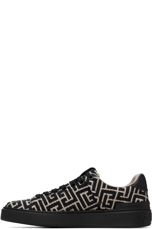 BALMAIN Black & Beige Monogram Jacquard B-Court Sneakers, photo 3 of 5 from SSENSE