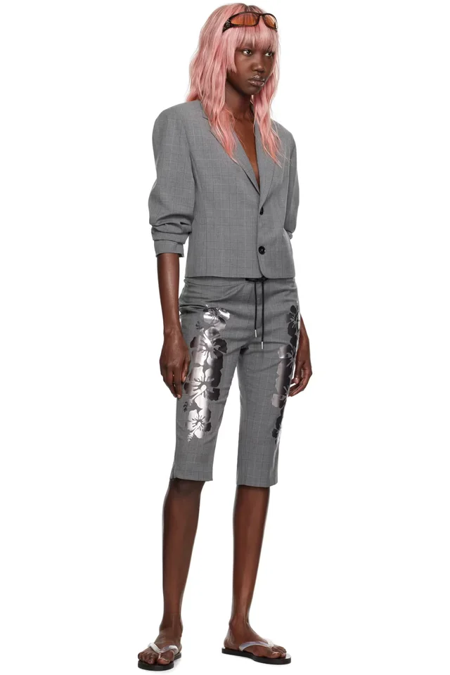 I'm Sorry by Petra Collins SSENSE Exclusive Gray Mimi Wade Edition Prince Wales Printed Shorts, photo 5 of 5 from SSENSE