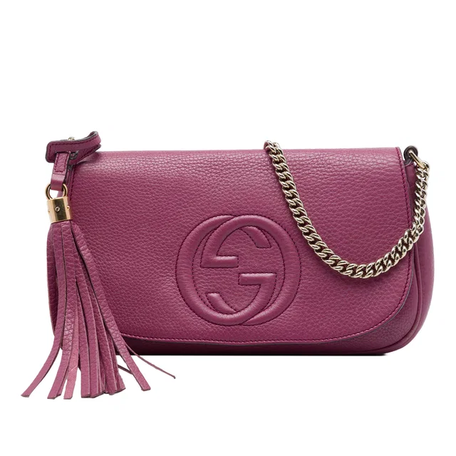 Purple Gucci Medium Calfskin Soho Chain Flap Crossbody in Purple Calfskin from Designer Revival