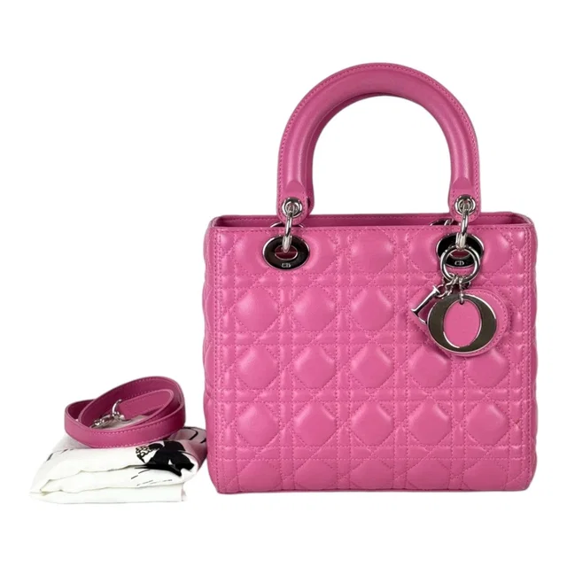 Pink Lady Dior Medium Bag with Strap in Pink from Luxury Promise