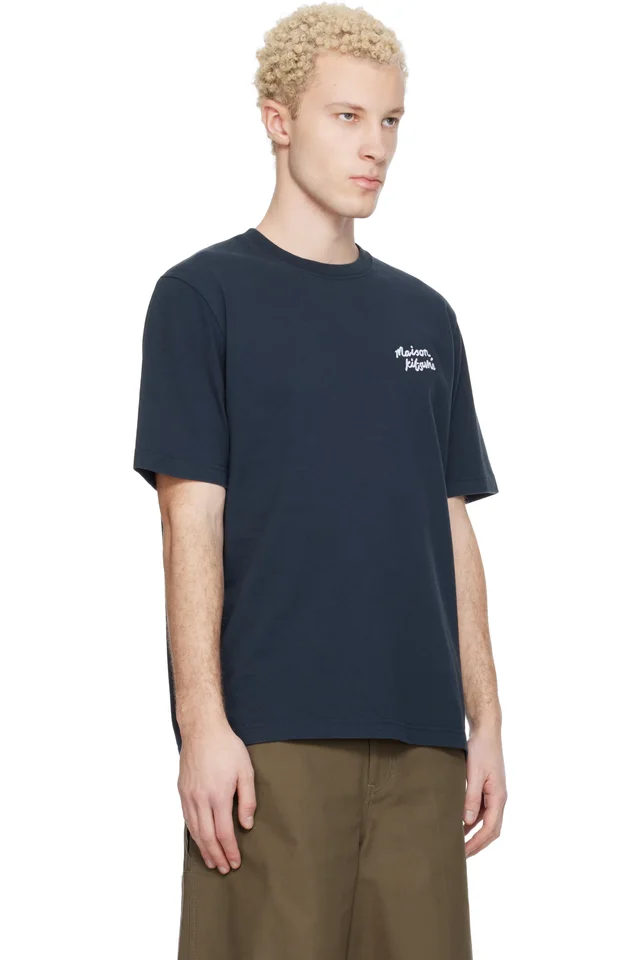 Navy 'Maison Kitsuné' Handwriting Comfort T-shirt, photo 2 of 4 from SSENSE