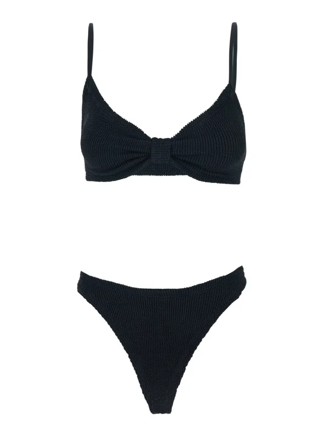 Hunza g 'Alicia' Black Bikini with Thin Fixed Straps and Front Knot in Tech Fabric for Women in Black from Gaudenzi Boutique, photo 1 of 1