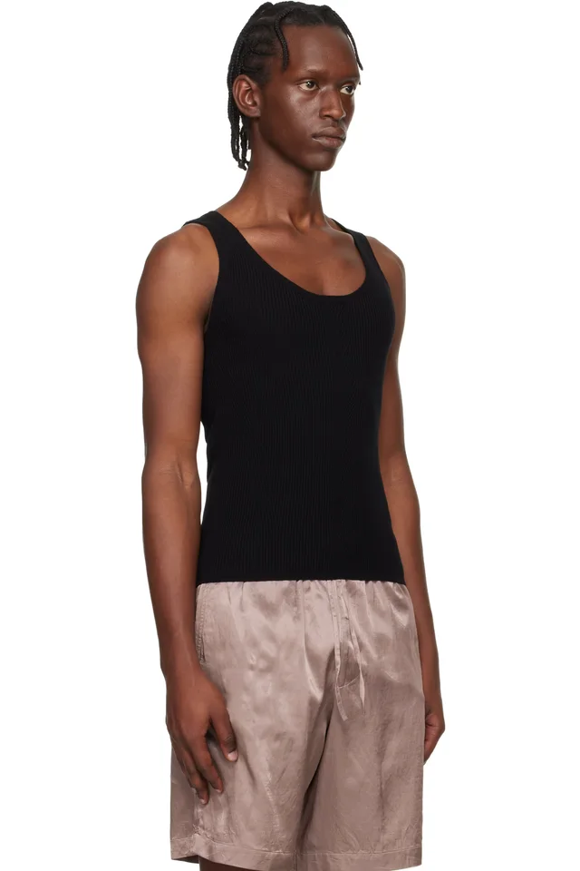 Dries Van Noten Black Rib Knit Tank Top, photo 2 of 4 from SSENSE