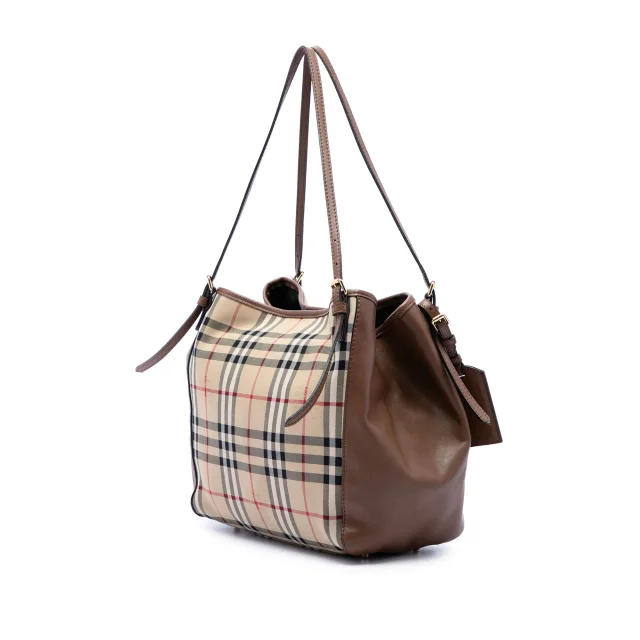 Beige Burberry Small Haymarket Check Coated Canvas and Calfskin Canterbury Tote in Beige Calfskin from Designer Revival, photo 2 of 6
