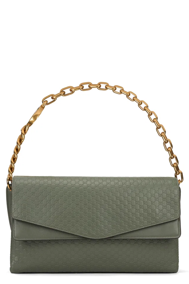 Gucci Gg-Embossed Calf Leather Shoulder Bag — Khaki Skin in Green Calfskin from HEWI