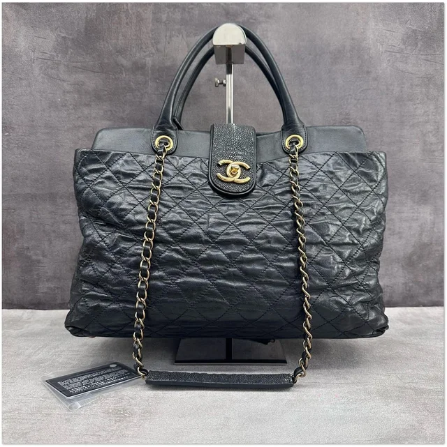 Chanel Distressed Lambskin Quilted CC Delivery Tote in Black Lambskin from Luxury Promise, photo 1 of 1