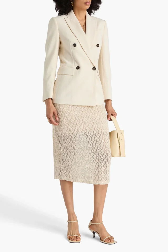 Brunello Cucinelli Double-Breasted Cotton and Wool-Blend Drill Blazer in White, photo 2 of 4 from THE OUTNET