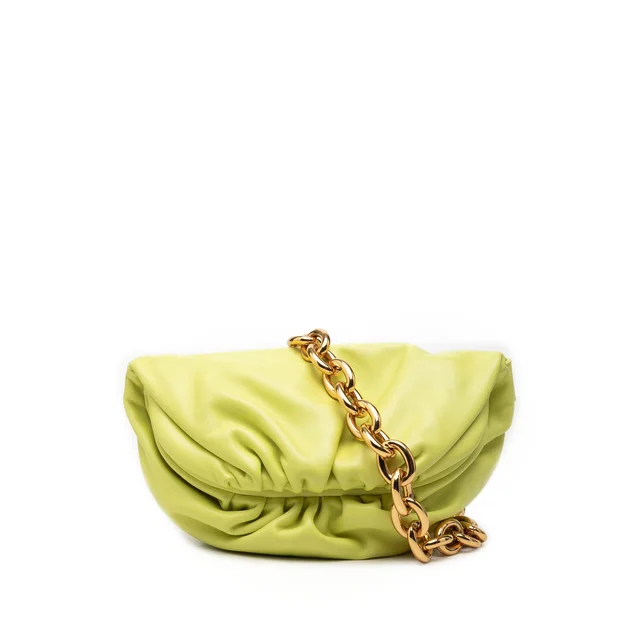 Green Bottega Veneta Lambskin Belt Chain Pouch in Green Lambskin from Designer Revival