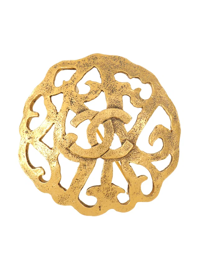 Chanel 1990 CC Mark Cutout Brooch, Gold in Gold from VINTAGE QOO TOKYO