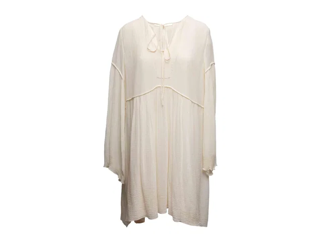 White Chloe Cotton & Silk Long Sleeve Dress Size FR 44 in White Silk from Designer Revival