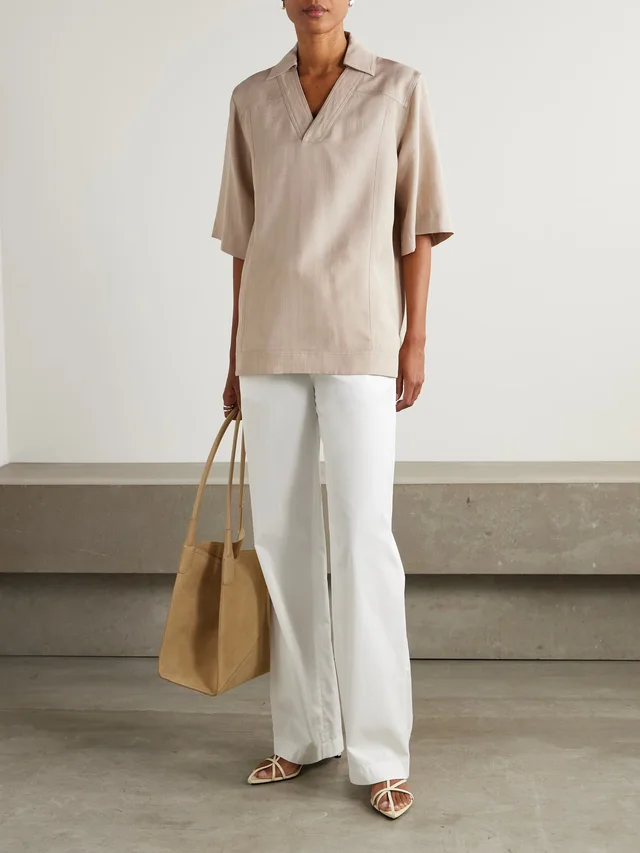 LOULOU DE SAISON Woven polo shirt in Beige, photo 2 of 2 from NET-A-PORTER (Canada)