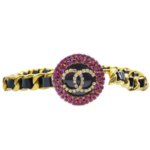 Chanel Gold Chain Belt Rhinestones 95P Small Good in Gold from AMORE Vintage Tokyo