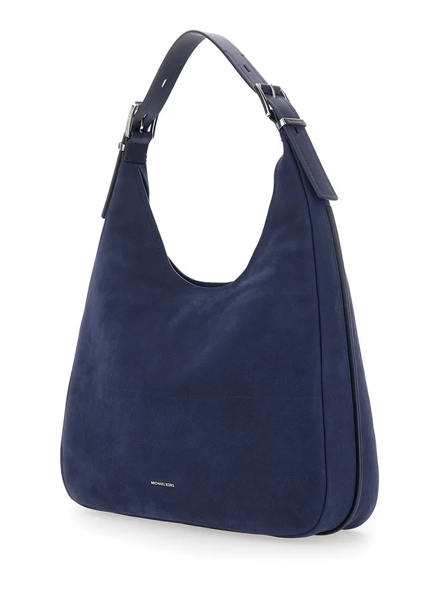 Michael michael kors 'Nolita Large' Blue Shoulder Bag with Logo Lettering on the Front in Suede Women in Blue 100% Cow Leather, photo 4 of 12 from Gaudenzi Boutique