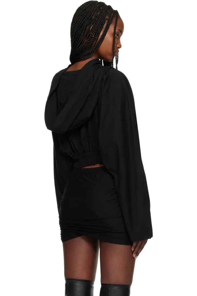 Rick Owens DRKSHDW Black Temple Cropped Hoodie, photo 3 of 4 from SSENSE