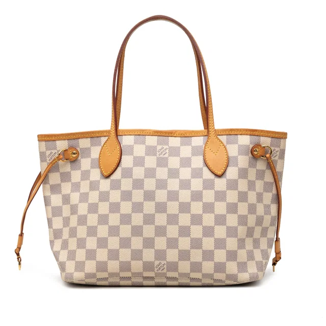 White Louis Vuitton Damier Azur Neverfull PM Tote Bag in White Canvas from Designer Revival