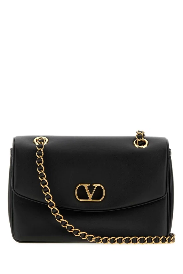 Valentino Garavani Gold Chain Strap Shoulder Bag — Black in Black Leather from HEWI