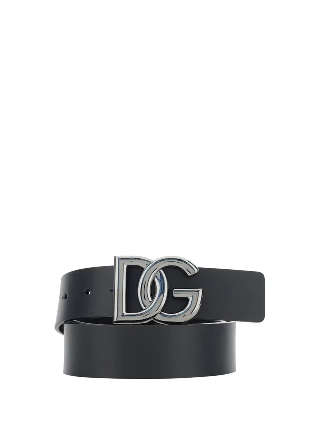 Dolce & Gabbana Logo-Embellished Calf Leather Belt — Black Bos Taurus in Black Calfskin from HEWI
