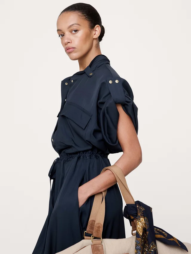 Banana Republic Viscose Midi Shirt Dress in Navy Blue, photo 3 of 4 from Banana Republic (US)