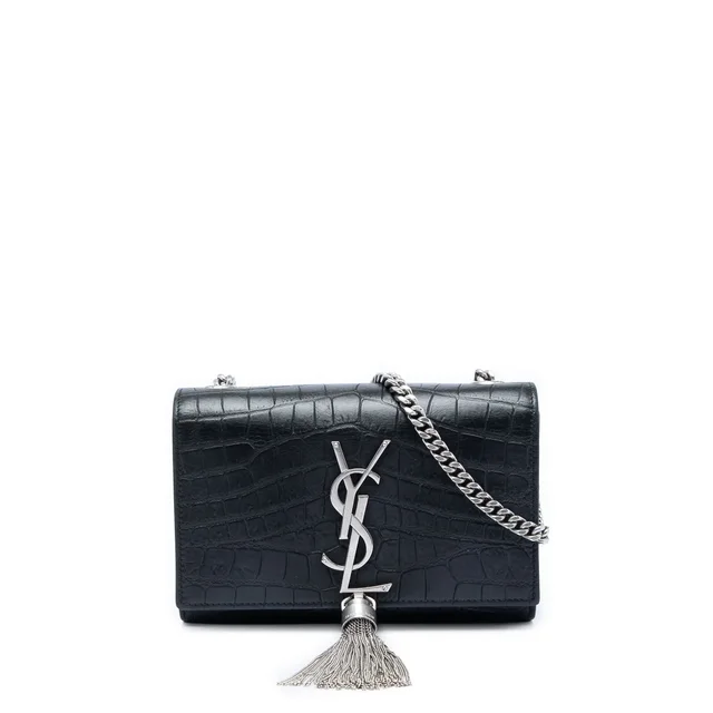 Black Saint Laurent Small Croc Embossed Leather Monogram Kate Tassel Crossbody in Black Crocodile from Designer Revival, photo 1 of 1