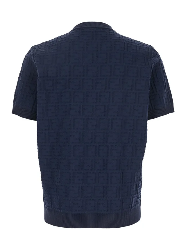 Fendi Blue T-Shirt with All-Over FF Logo Embroidery in Cotton for Men in Blue 100% Cotton, photo 4 of 6 from Gaudenzi Boutique