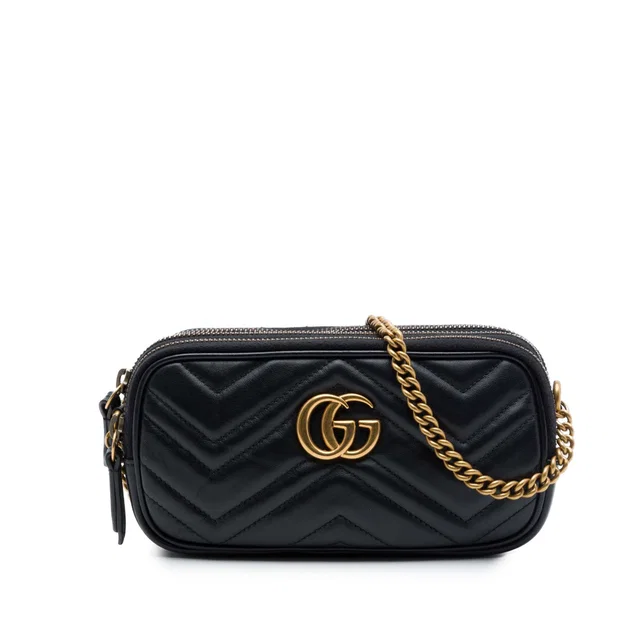 Black Gucci Mini GG Marmont Matelasse Leather Triple Zip Crossbody in Black Leather from Designer Revival