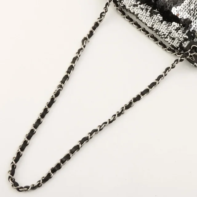 Chanel Circa 2008 Sequin CC Mark Chain Bag, Silver in Silver from VINTAGE QOO TOKYO, photo 10 of 13