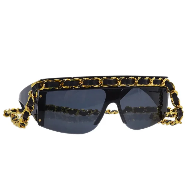 Chanel Chain Sunglasses Eyewear Black Small Good in Black Resin from AMORE Vintage Tokyo