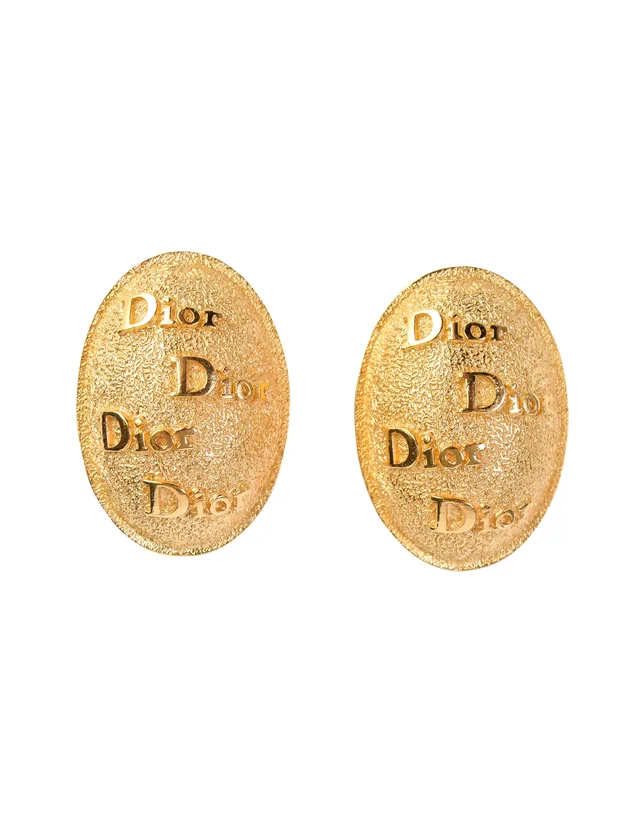 Dior Vintage Logo Namesake Golden Textured Oversized Earrings from Amarcord Vintage Fashion