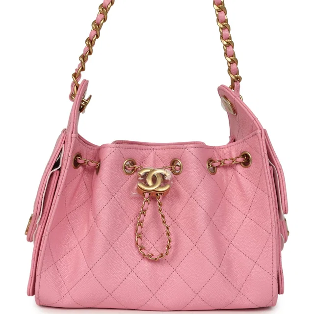 Chanel Mini 25 Hobo Bag Pink Caviar Antique Gold Hardware in Pink Caviar leather from Madison Avenue Couture